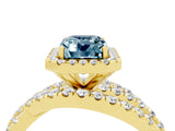 Yellow gold Emerald Cut Aquamarine Halo Ring with Round Split Shank and Prong Setting_53