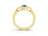Yellow gold Emerald Cut Aquamarine Halo Ring with Tapered Band and Four-Prong Setting_3