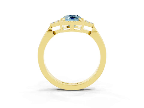 Yellow gold Emerald Cut Aquamarine Halo Ring with Tapered Band and Four-Prong Setting_3