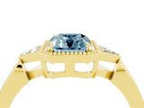 Yellow gold Emerald Cut Aquamarine Halo Ring with Tapered Band and Four-Prong Setting_4