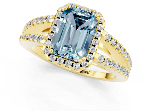Yellow gold Emerald Cut Aquamarine Halo Split Shank Engagement Ring_13