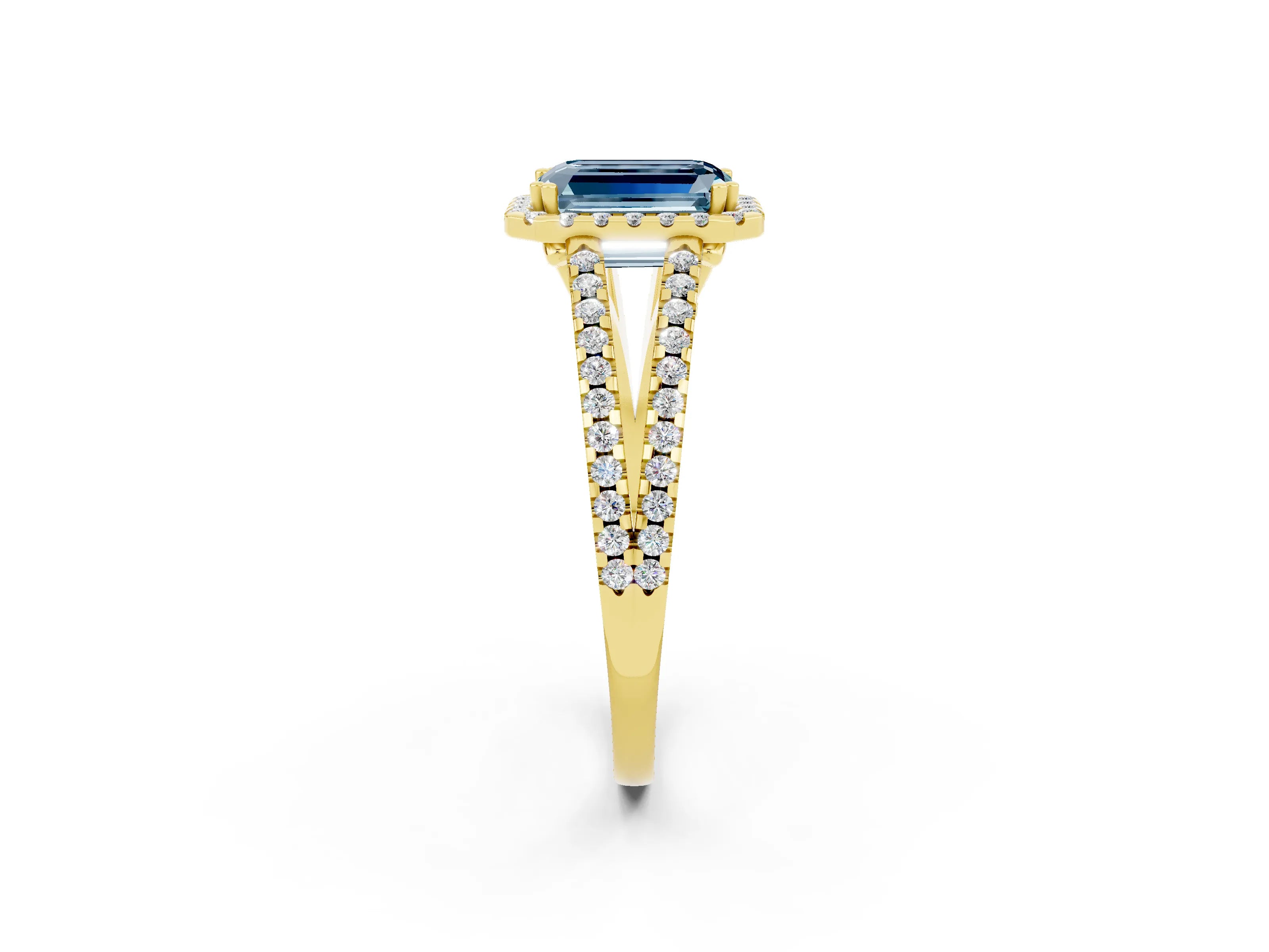 Yellow gold Emerald Cut Aquamarine Halo Split Shank Engagement Ring_14