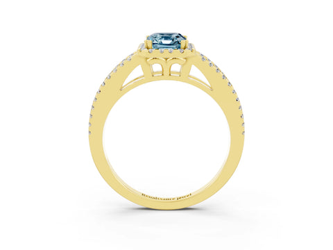 Yellow gold Emerald Cut Aquamarine Halo Split Shank Engagement Ring_15