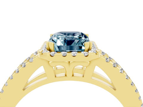 Yellow gold Emerald Cut Aquamarine Halo Split Shank Engagement Ring_16