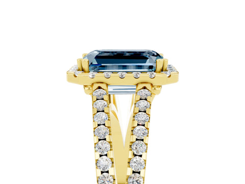 Yellow gold Emerald Cut Aquamarine Halo Split Shank Engagement Ring_17