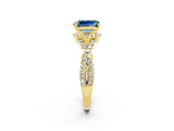 Yellow gold Emerald Cut Aquamarine Halo Twist Band Solitaire Prong Setting Ring_2