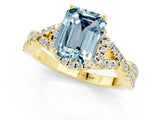 Yellow gold Emerald Cut Aquamarine  Halo Twist Band Solitaire Prong Setting Ring_25