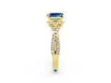 Yellow gold Emerald Cut Aquamarine  Halo Twist Band Solitaire Prong Setting Ring_26