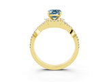 Yellow gold Emerald Cut Aquamarine  Halo Twist Band Solitaire Prong Setting Ring_27