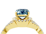 Yellow gold Emerald Cut Aquamarine  Halo Twist Band Solitaire Prong Setting Ring_28