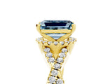 Yellow gold Emerald Cut Aquamarine  Halo Twist Band Solitaire Prong Setting Ring_29