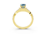 Yellow gold Emerald Cut Aquamarine Halo Twist Band Solitaire Prong Setting Ring_3