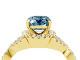 Yellow gold Emerald Cut Aquamarine Halo Twist Band Solitaire Prong Setting Ring_4