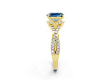 Yellow gold Emerald Cut Aquamarine  Halo Twist Band Solitaire Prong Setting Ring_44