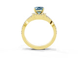 Yellow gold Emerald Cut Aquamarine  Halo Twist Band Solitaire Prong Setting Ring_45