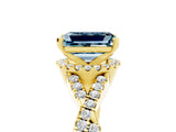 Yellow gold Emerald Cut Aquamarine  Halo Twist Band Solitaire Prong Setting Ring_47