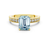 Yellow gold Emerald Cut Aquamarine Milgrain Pavé Engagement Ring with Four-Prong Setting_12