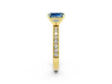 Yellow gold Emerald Cut Aquamarine Milgrain Pavé Engagement Ring with Four-Prong Setting_14
