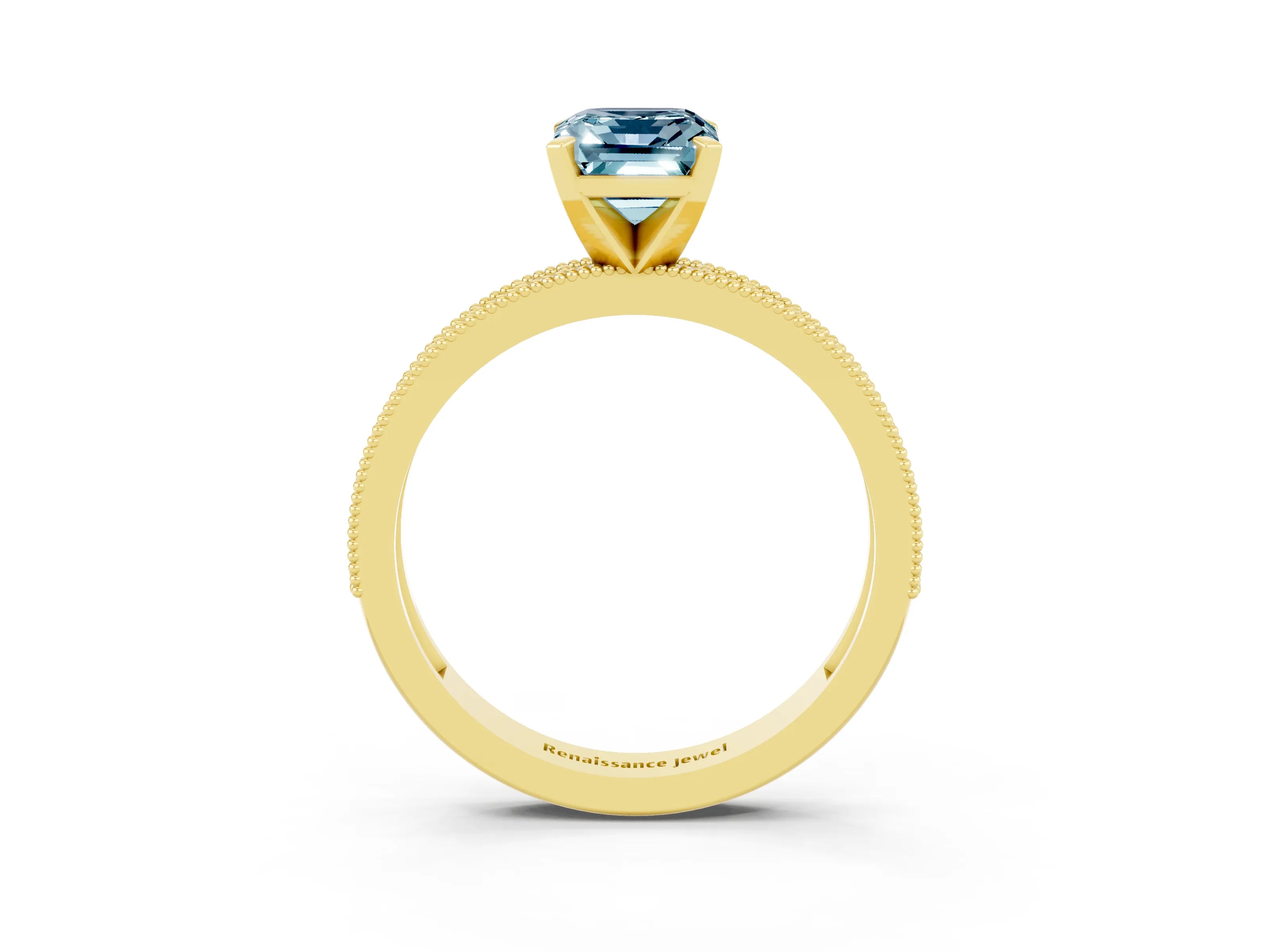Yellow gold Emerald Cut Aquamarine Milgrain Pavé Engagement Ring with Four-Prong Setting_15