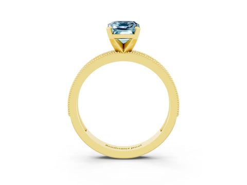 Yellow gold Emerald Cut Aquamarine Milgrain Pavé Engagement Ring with Four-Prong Setting_15