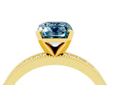 Yellow gold Emerald Cut Aquamarine Milgrain Pavé Engagement Ring with Four-Prong Setting_16