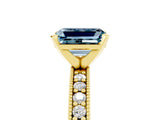 Yellow gold Emerald Cut Aquamarine Milgrain Pavé Engagement Ring with Four-Prong Setting_17