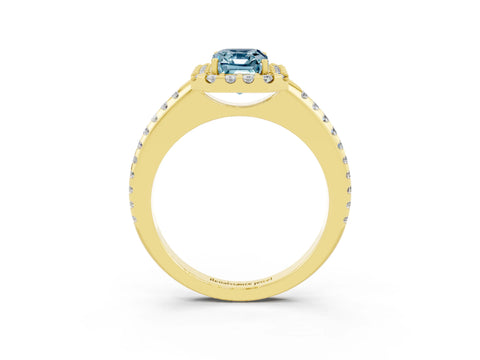 Yellow gold Emerald Cut Aquamarine Pavé Halo Ring with Four-Prong Setting_15