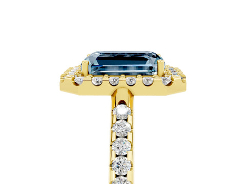 Yellow gold Emerald Cut Aquamarine Pavé Halo Ring with Four-Prong Setting_17