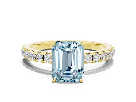 Yellow gold Emerald Cut Aquamarine Pavé Solitaire Engagement Ring with Four-Prong Setting_12