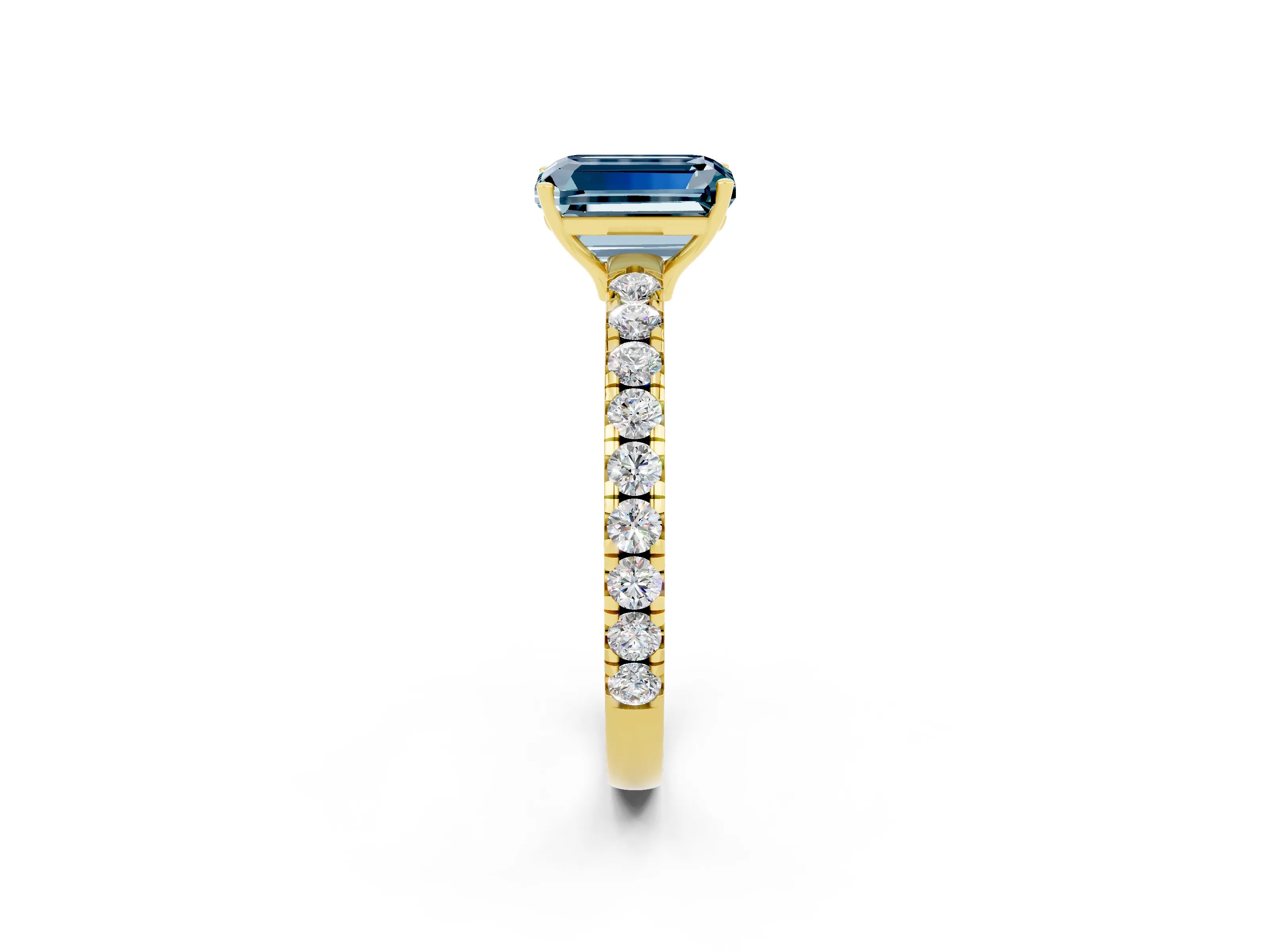 Yellow gold Emerald Cut Aquamarine Pavé Solitaire Engagement Ring with Four-Prong Setting_14