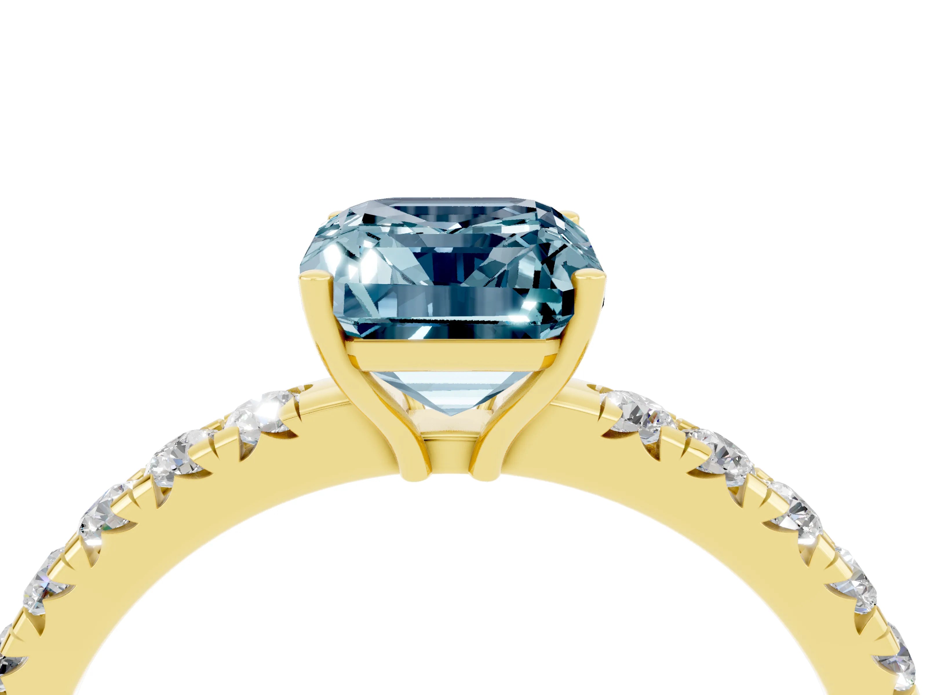 Yellow gold Emerald Cut Aquamarine Pavé Solitaire Engagement Ring with Four-Prong Setting_16