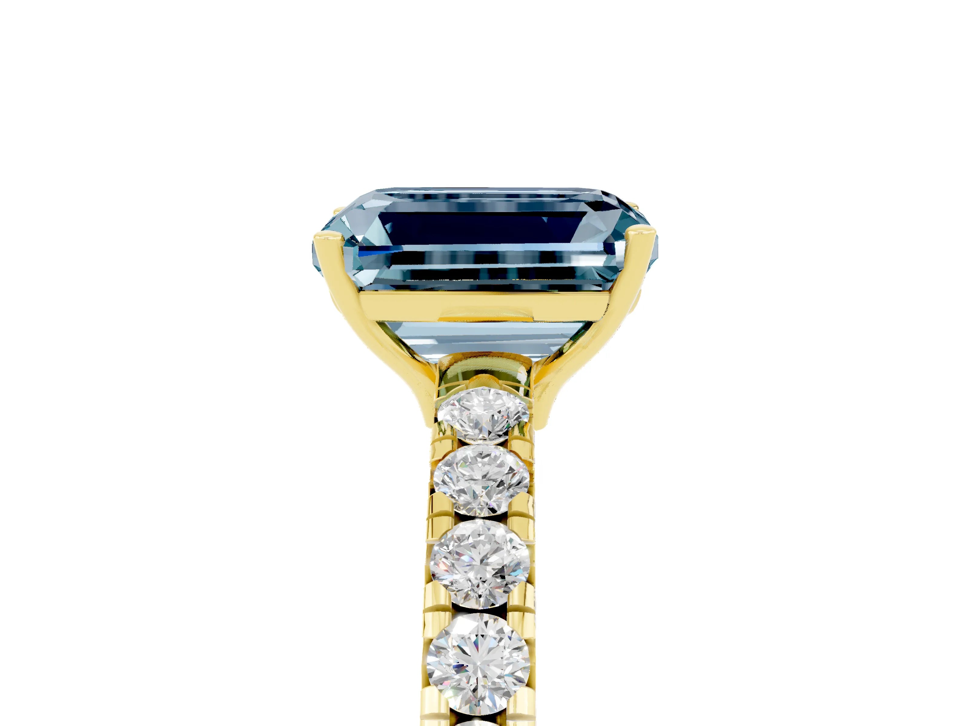 Yellow gold Emerald Cut Aquamarine Pavé Solitaire Engagement Ring with Four-Prong Setting_17