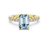 Yellow gold Emerald Cut Aquamarine Pavé Solitaire Ring with Round Band and Prong Setting_24