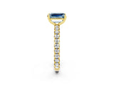 Yellow gold Emerald Cut Aquamarine Pavé Solitaire Ring with Round Band and Prong Setting_26