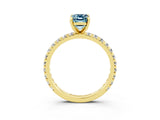 Yellow gold Emerald Cut Aquamarine Pavé Solitaire Ring with Round Band and Prong Setting_27