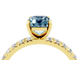 Yellow gold Emerald Cut Aquamarine Pavé Solitaire Ring with Round Band and Prong Setting_28