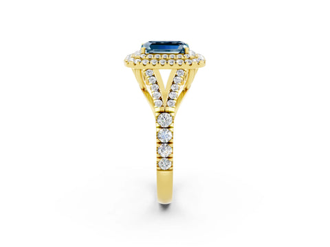 Yellow gold Emerald Cut Aquamarine Pavé Split Shank Double Halo Engagement Ring_2