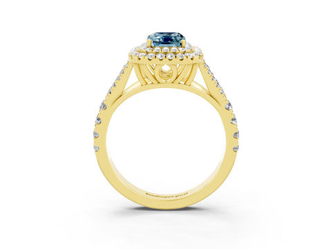 Yellow gold Emerald Cut Aquamarine Pavé Split Shank Double Halo Engagement Ring_3