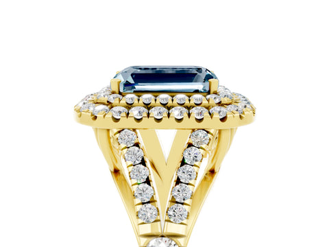 Yellow gold Emerald Cut Aquamarine Pavé Split Shank Double Halo Engagement Ring_5