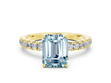 Yellow gold Emerald Cut Aquamarine Pave Band Solitaire Ring with Four-Prong Setting_24