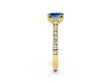 Yellow gold Emerald Cut Aquamarine Pave Band Solitaire Ring with Four-Prong Setting_26