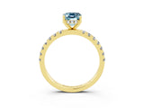 Yellow gold Emerald Cut Aquamarine Pave Band Solitaire Ring with Four-Prong Setting_27