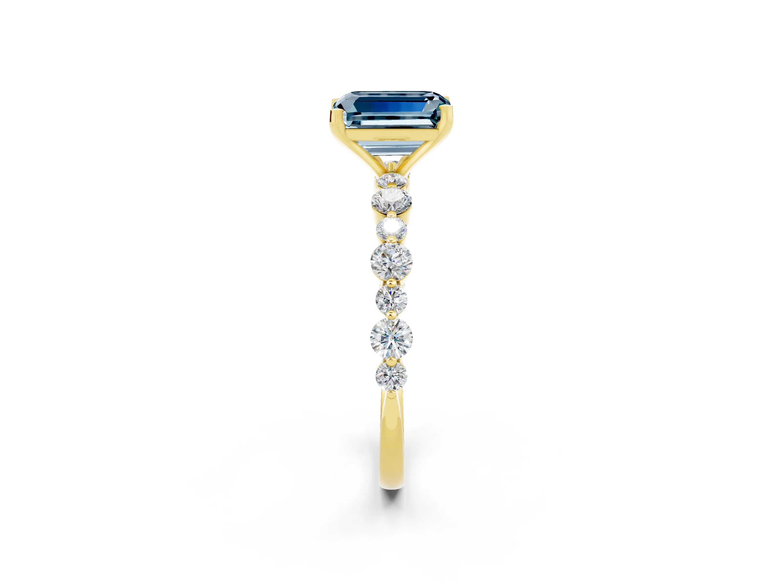 Yellow gold Emerald Cut Aquamarine Prong Set Engagement Ring with Pavé Band_2