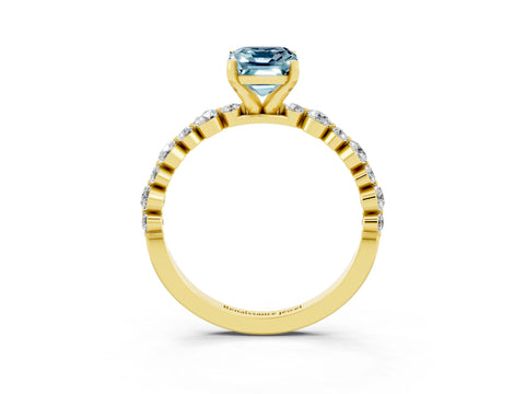 Yellow gold Emerald Cut Aquamarine Prong Set Engagement Ring with Pavé Band_3