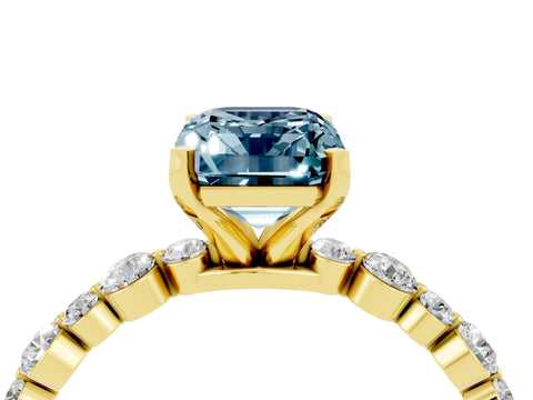 Yellow gold Emerald Cut Aquamarine Prong Set Engagement Ring with Pavé Band_4