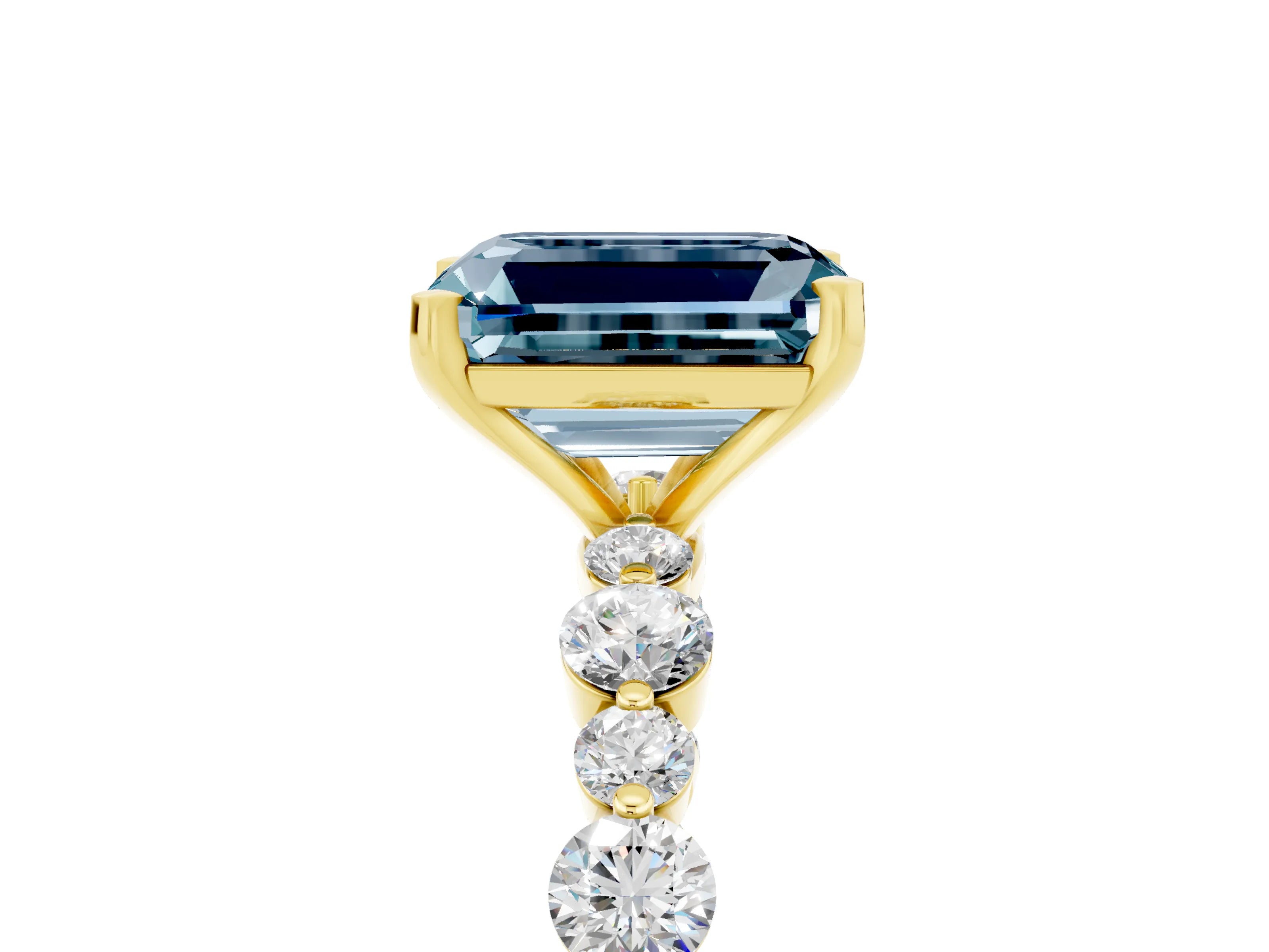 Yellow gold Emerald Cut Aquamarine Prong Set Engagement Ring with Pavé Band_5