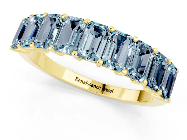 Yellow gold Emerald Cut Aquamarine Prong-Set Eternity Band