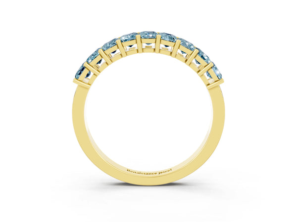 Yellow gold Emerald Cut Aquamarine Prong-Set Eternity Band