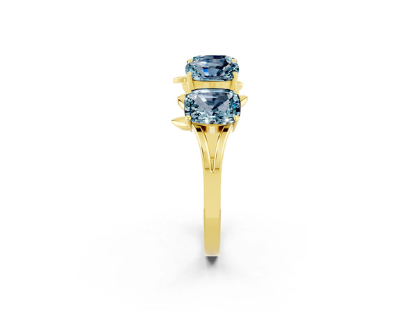 Yellow gold Emerald Cut Aquamarine Prong-Set Half Eternity Band