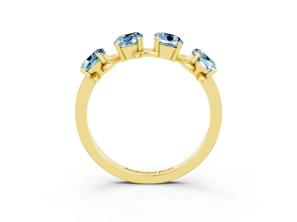 Yellow gold Emerald Cut Aquamarine Prong-Set Half Eternity Band